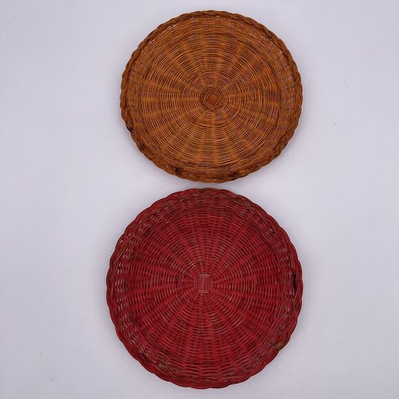 Seven Vintage 10" Wicker Paper Plate Holders BBQ Picnic Green Red Orange Lunch - Picture 5 of 8